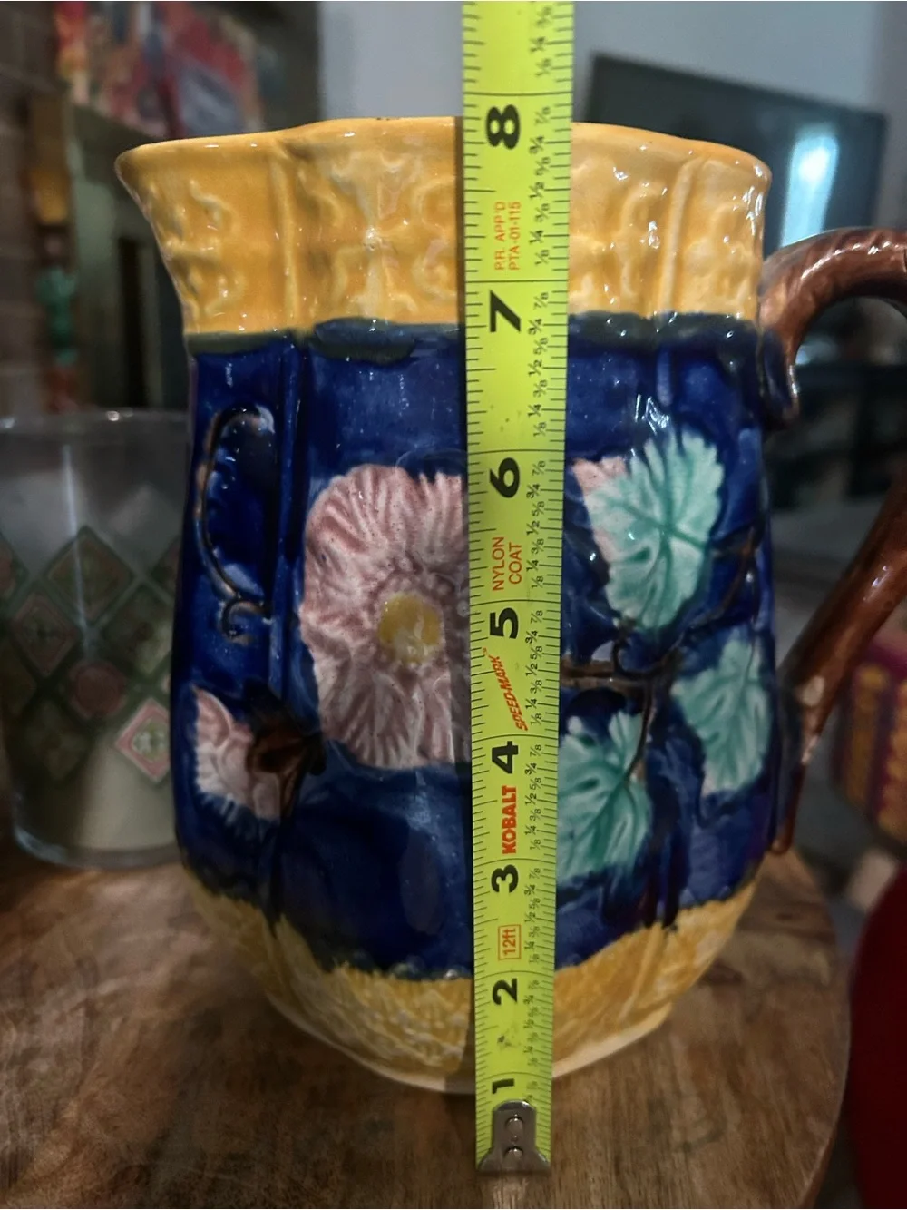 English Factory Yellow, Blue and Pink Floral Ceramic Pitcher